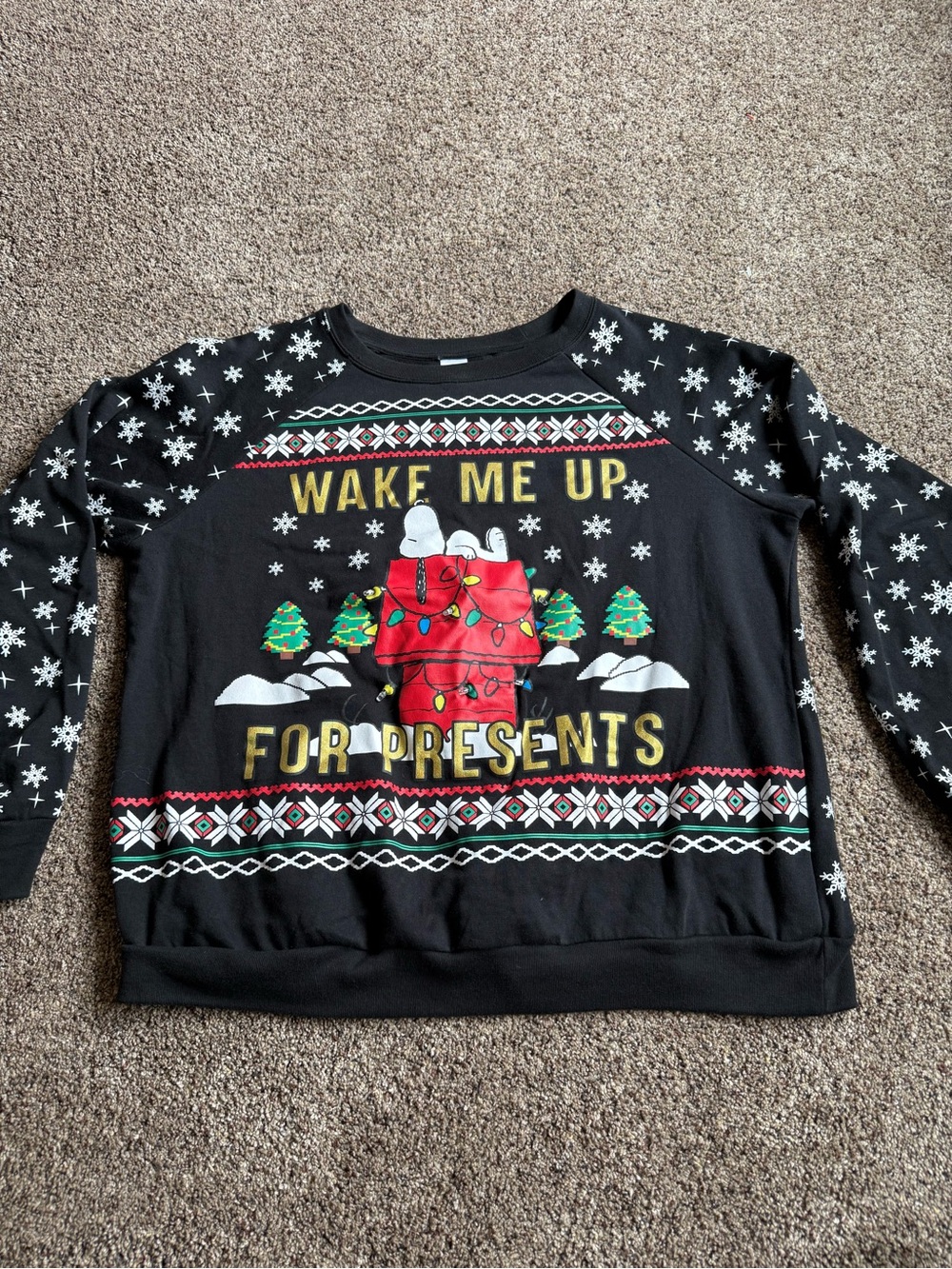 UGLY CHRISTMAS SWEATER - Black 'Wake Me Up For Presents' Holiday Sweatshirt